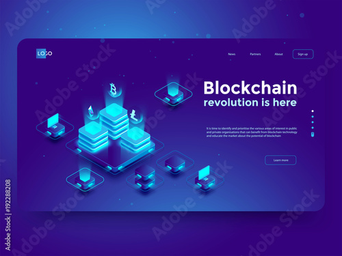 Cryptocurrency and blockchain isometric composition with people, analysts and managers working on crypto start up. Isometric vector illustration.
