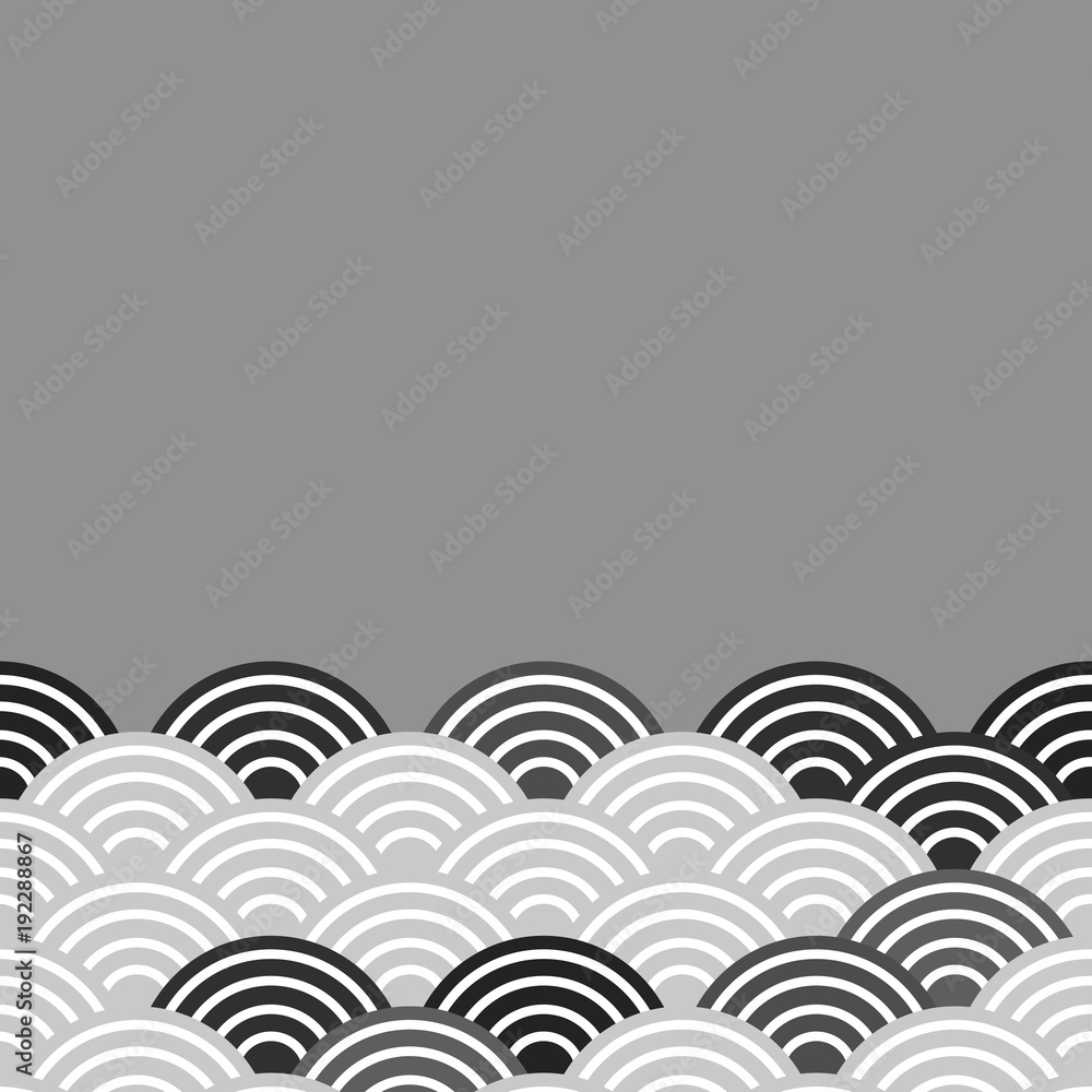 fish scales simple Nature background with japanese sakura flower, white Black, wave circle pattern card banner design on grey background. Vector fish scales simple Nature background with japanese sakura flower, white Black, wave circle pattern card banner design on grey background. Vector