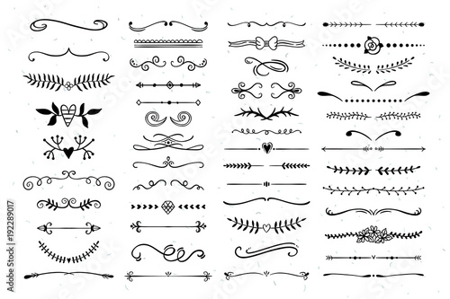 Dividers line illustrations. Hand drawn outline design graphics for wedding cards and invitations
