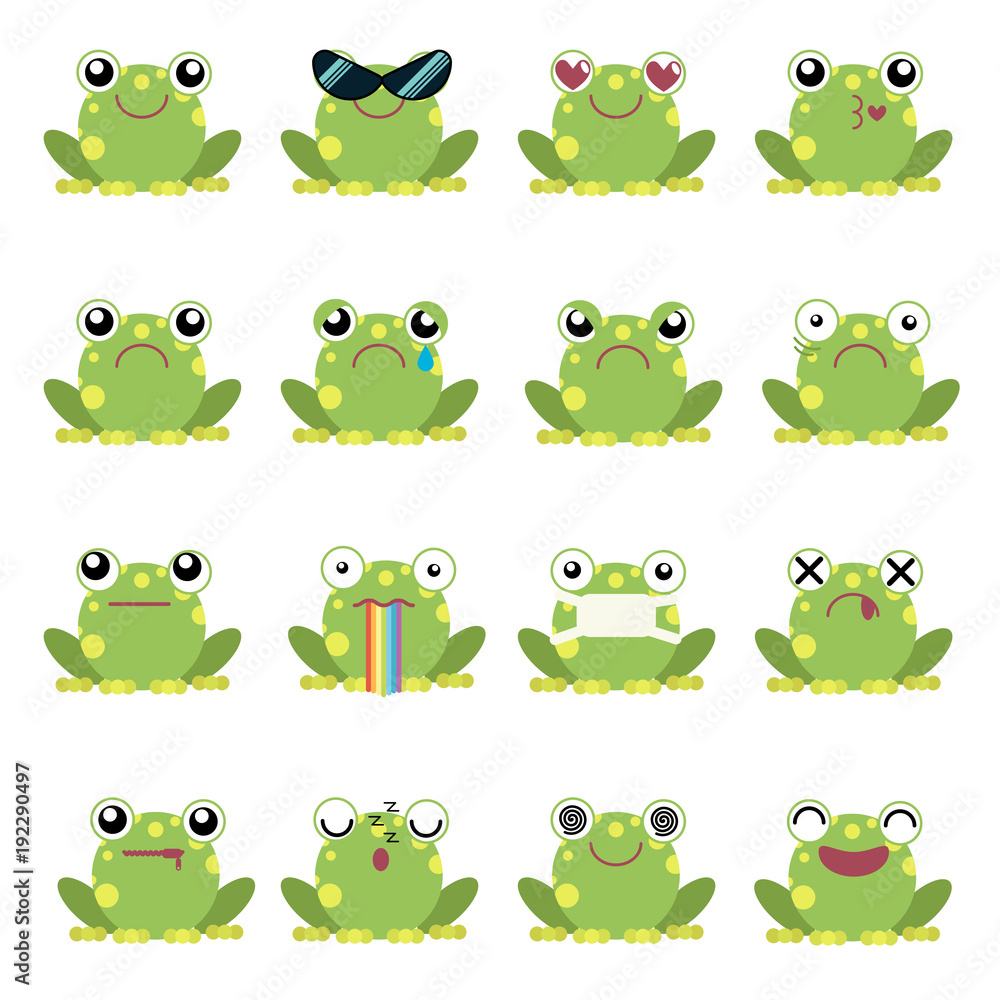 Obraz premium Wektor ilustracja zestaw emotikonów żaba
