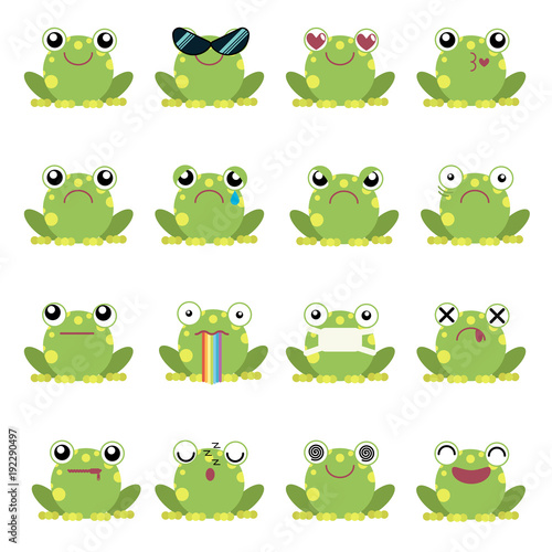 Fototapet Vector illustration set of frog emoticons
