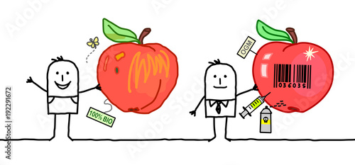 Cartoon Men with Organic & Industrial Apples