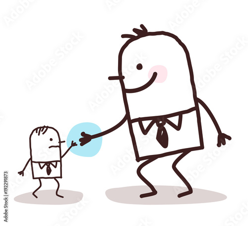 Cartoon Big Man Giving a Hand to a Small One