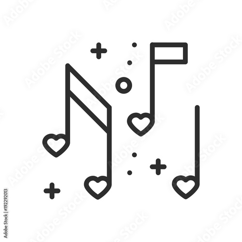 Love music heart notes line icon. Sign and symbol. Disco dance nightlife club party theme. Party basic element icon.