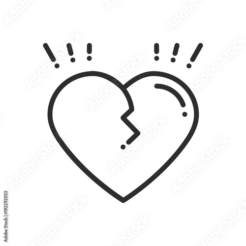 Broken heart line icon. Sign and symbol. Love end relationship lie wedding divorce treachery heartbreak theme. Heart shape.