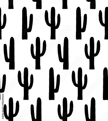 Black and white cactus pattern. Botanical background 