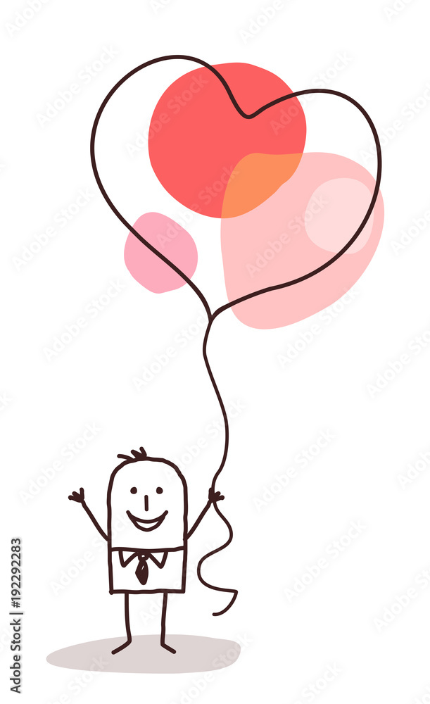 Cartoon Man Holding Up a big Heart Balloon Stock Vector | Adobe Stock