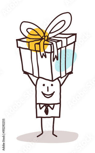 Cartoon Man Carrying a big Gift