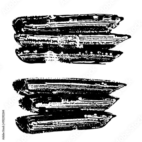 Grunge ink brush strokes set. Freehand black brushes. Handdrawn dry brush textured smears. Modern vector illustration.