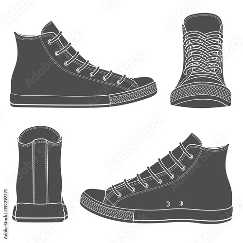 Vector set with sneakers, gumshoes. Isolated objects on white background.
