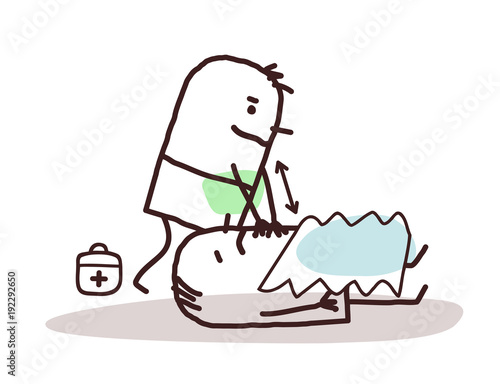 Cartoon Doctor Giving First Aid to a Wounded Man