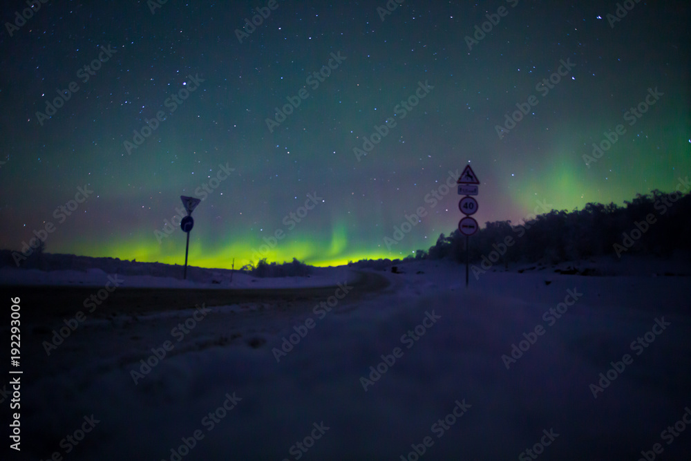 Colorful Northern lights (Aurora borealis) in the sky.