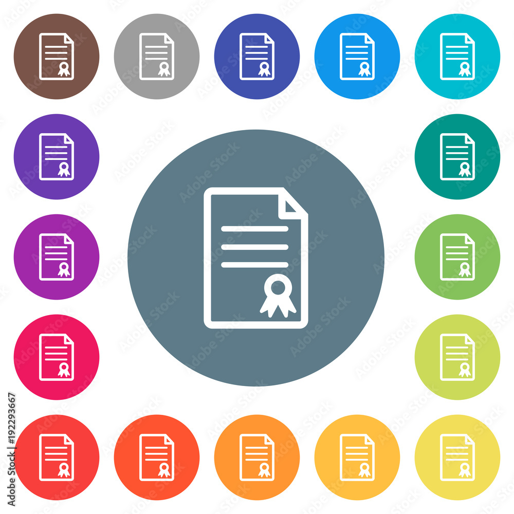 Certificate document flat white icons on round color backgrounds Certificate document flat white icons on round color backgrounds