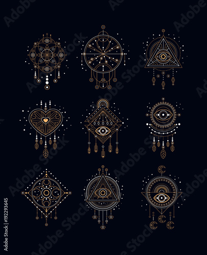 Dreams traps set, traditional American Indian dream catcher vector Illustrations