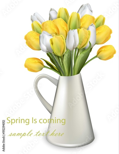 Yellow Tulip flowers bouquet Vector realistic illustrations