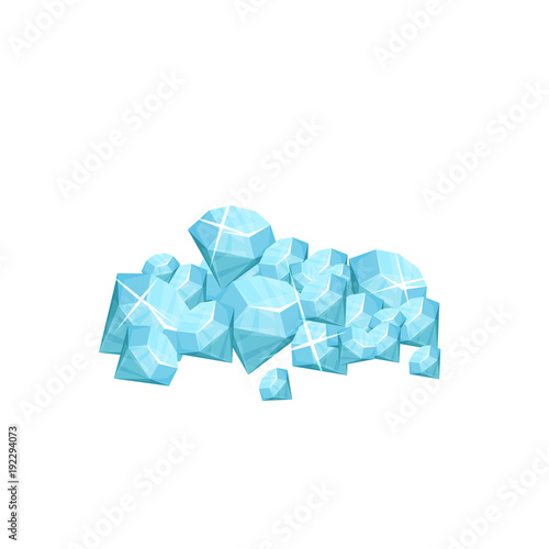 Pile of precious gemstone. Blue shiny diamonds. Concept of expensive jewelry. Symbol of wealth. Graphic design for mobile game. Cartoon flat vector icon