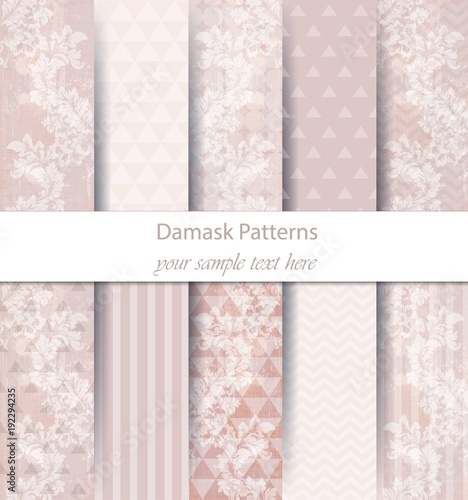 Damask patterns set collection Vector. Baroque Floral ornament decor. Vintage...