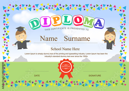 preschool kids diploma certificate design template background