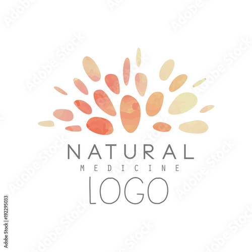 Creative logo with abstract watercolor pattern. Natural or alternative medicine. Wellness concept. Holistic naturopathic center or yoga studio. Hand drawn vector design