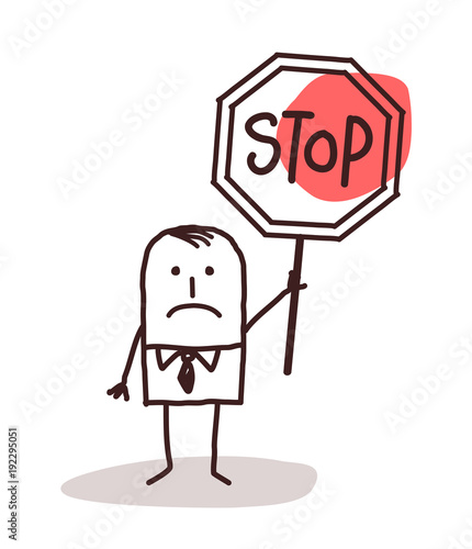 Cartoon Businessman Holding a Stop Sign