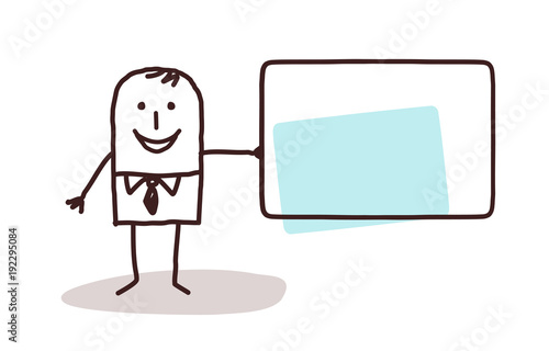 Cartoon Businessman Holding a Blank Card