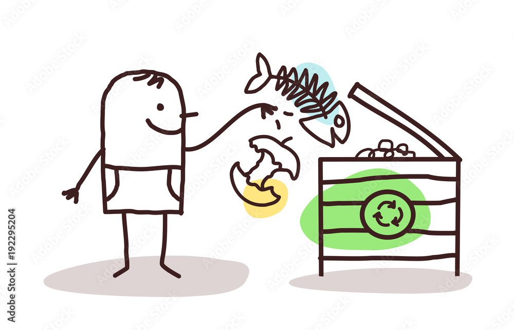 Fototapeta premium Cartoon Man Making Organic Compost