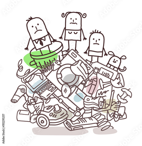 Cartoon Family on a pile of Garbage