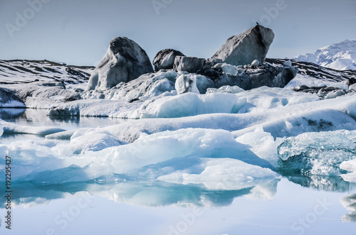 iceland nature, winter travel photo in snow, adventure, trip, hiking, mountains.