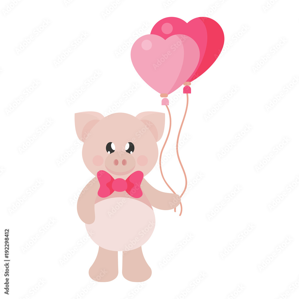 cartoon cute pig with tie and lovely balloons cartoon cute pig with tie and lovely balloons