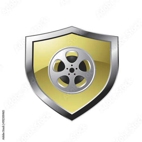 shield with film reel vector logo