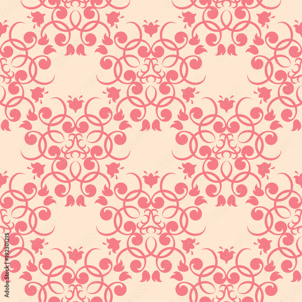 Red floral seamless design on beige background