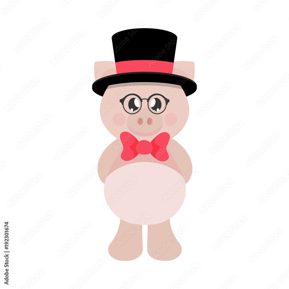 cartoon pig with tie and hat and glasses
