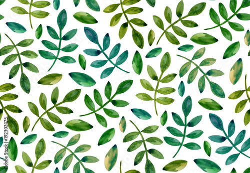 Watercolor green leaves pat...