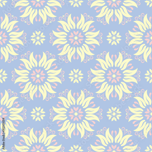 Floral seamless pattern. Pale blue background with beige and pink flower elements