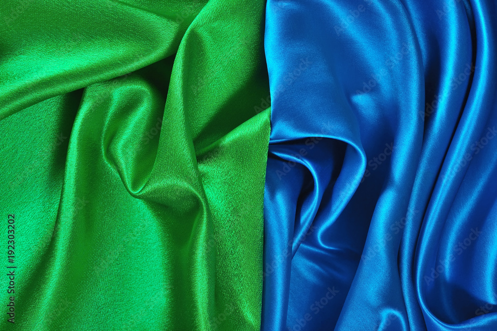 Natural blue and green satin fabric as background