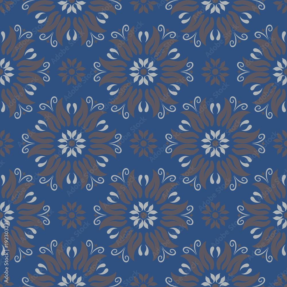 Seamless floral pattern. Dark blue background with flower designs Seamless floral pattern. Dark blue background with flower designs