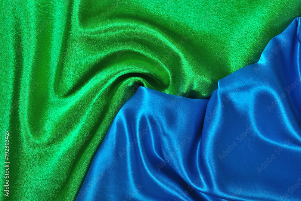 Natural blue and green satin fabric as background