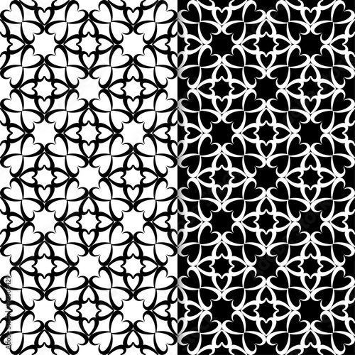Black and white floral ornaments. Set of seamless backgrounds