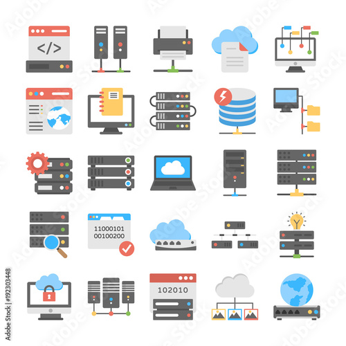 Web Hosting Coloured Icons Set
