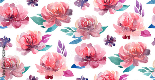 Watercolor flowers pattern. Coral and pink. Floral bouquet © Ann_ka