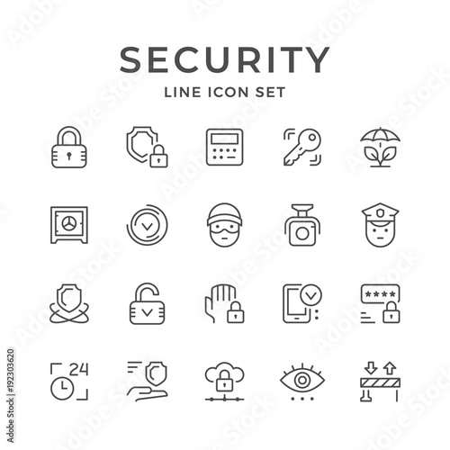 Set line icons of security