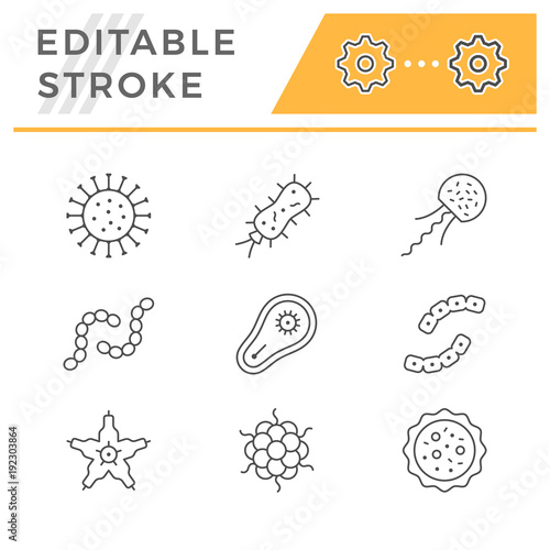 Set line icons of microbe and bacterium