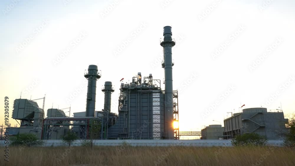 Gas turbine electrical power plant at sunset. Gas turbine electrical power plant at sunset.