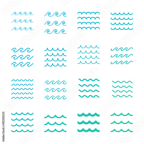 Water Icon Set. Vector IllustrationSet of wavy curvy lines.