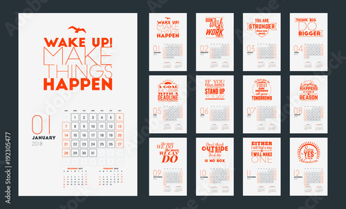 Wall calendar for 2018 year. Week starts on Monday. Vector design print template