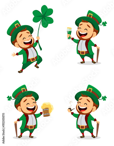 Set of cartoon funny leprechaun