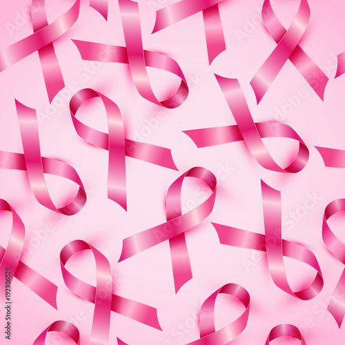 Seamless pattern of breast cancer ribbons awareness month.