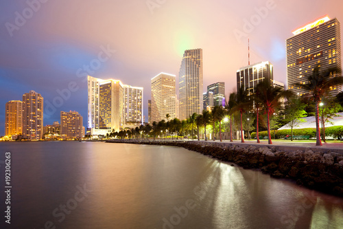 Skyline of city downtown and Brickell Key, Miami, Florida