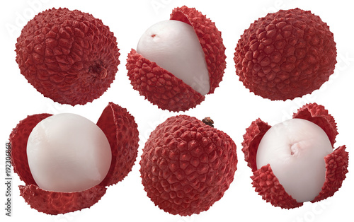 Fresh lychee set isolated on white background