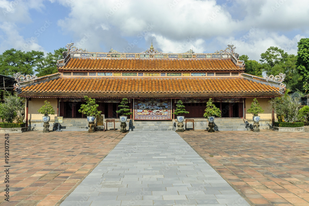 sight of the interior of the complex of the tomb  of the emperor Minh Mang in Hue, Vietnam.